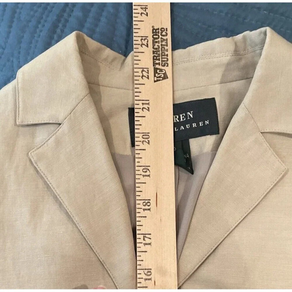 Ralph Lauren LRL Size 8 Tan Beige‎ Linen Silk 3 Button Hidden Jacket Pockets - Picture 7 of 11